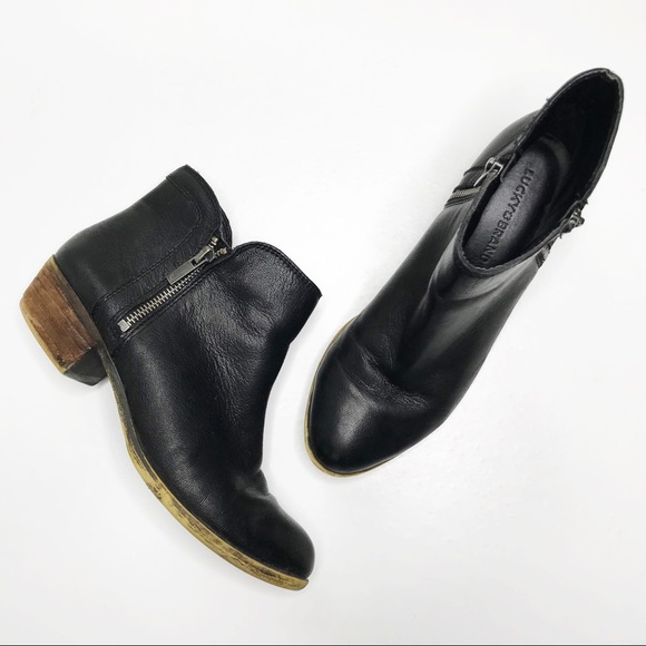 Lucky Brand Breah Black Leather Zip Ankle Booties